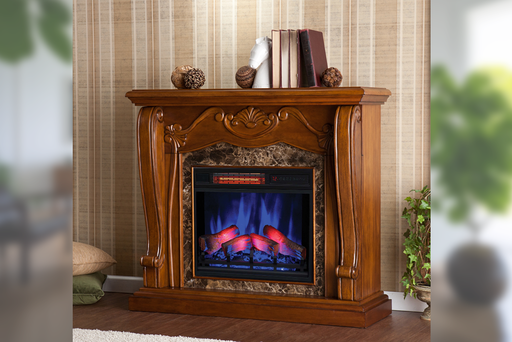 23インチ遠赤外線３D電気暖炉 カルドナ ウォールナット＆ブラウンマーブル（大理石調）